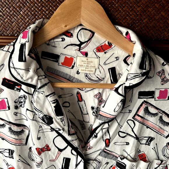 Kate Spade Loungewear Dream A Little Dream Cosmetic Makeup Pajama Top size L - Picture 3 of 12